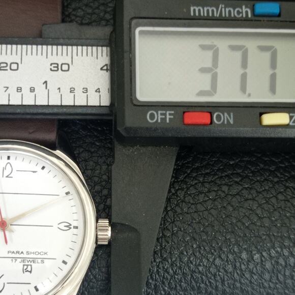 Vintage 1971 HMT Manual Wound Mens Silver Watch W/daydate & Black accents - Picture 7 of 9